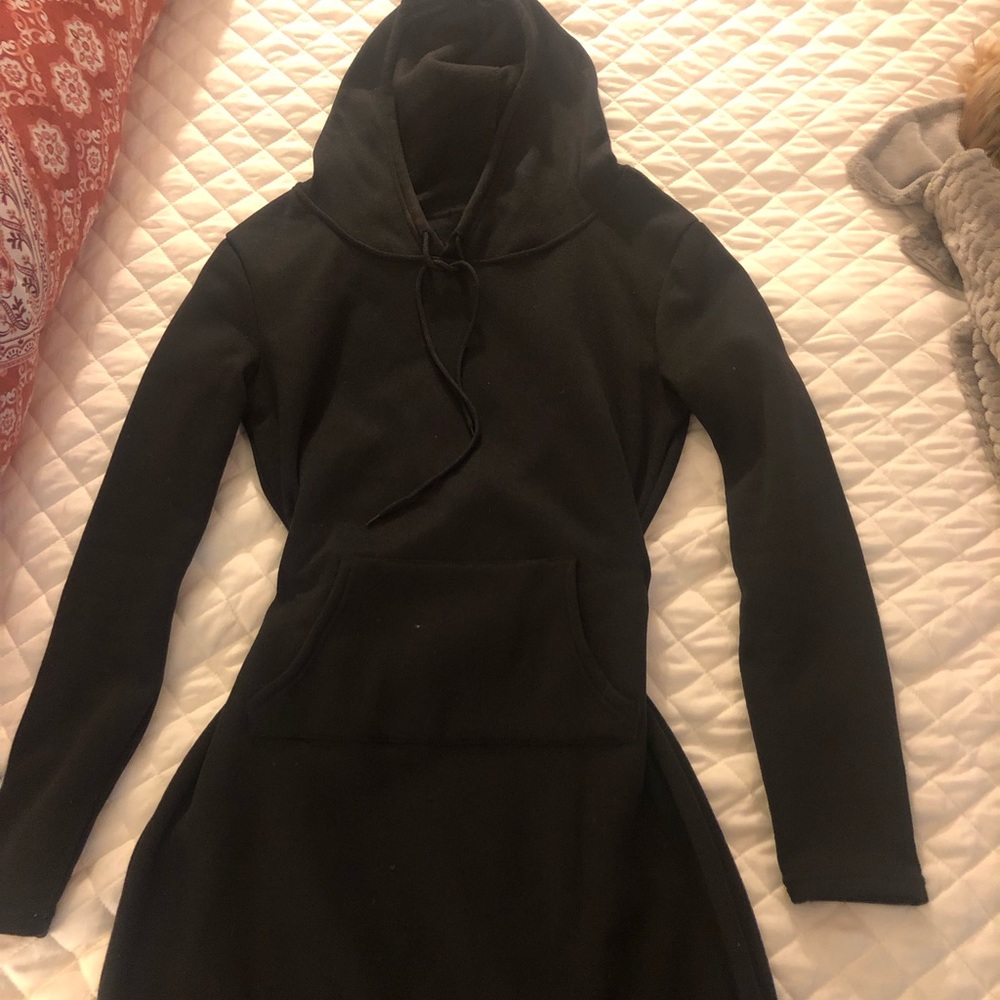 Black Hooded Sweatshirt Dress NEW